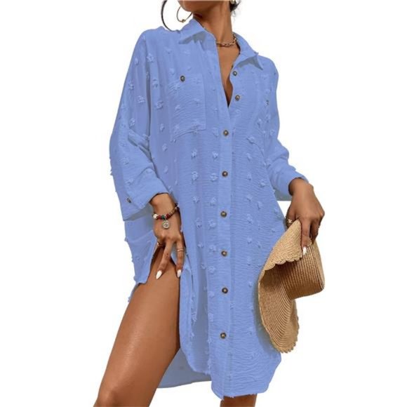 Women Swimsuit Cover Up Bikini Swimwear Bathing Suit Cover Ups Button Down Shirt - Picture 1 of 6